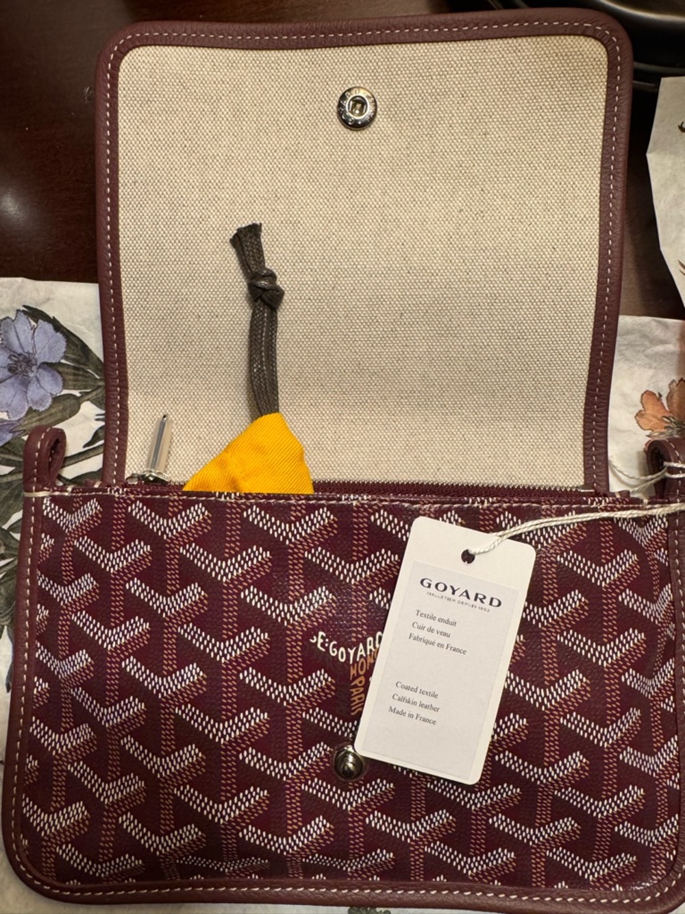 Plumet New with Tags Goyard Maroon Chevron Canvas Shoulder Bag with Leather Trim - Picture 3 of 4